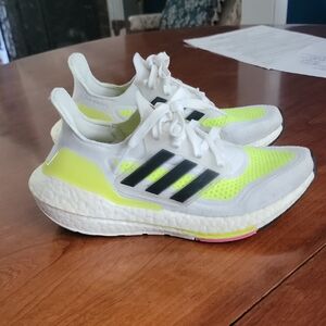 Adidas White and Yellow Sneakers with Primeknit and Boost Size 4